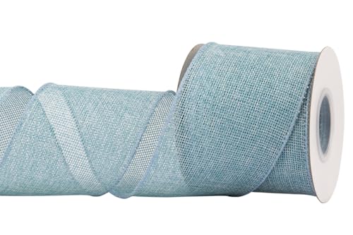 Joycrosso Burlap Wired Edge Ribbon 3 inch x 10 Yards, Island Blue, Ideal for Crafting, Gift Wrapping, Wreath, Christmas Tree, and Rustic Wedding Decorations