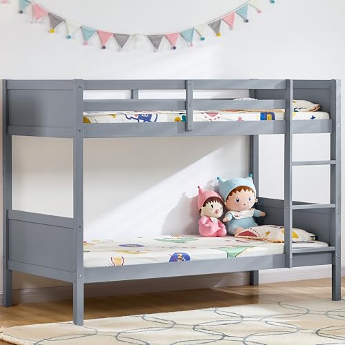 Junior Vida Gemini Bunk Bed Detachable Kids Children Single 3ft Bed Frame Pine Wood (Grey)