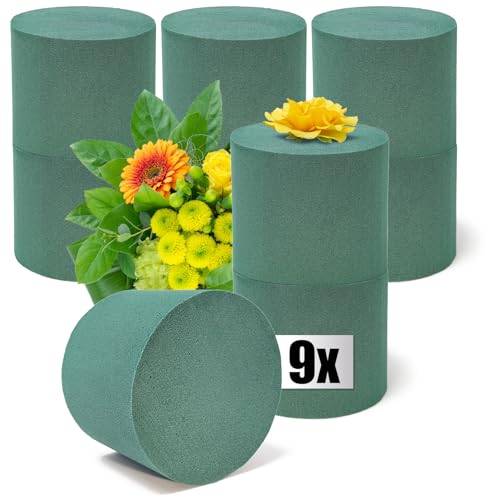 com-four® 9X Espuma Floral para arreglos Florales en Forma de Cilindro Ø 9,5 cm - Espuma Floral para Flores Frescas - Esponja Floral para Manualidades para Bodas, Pascua y cumpleaños