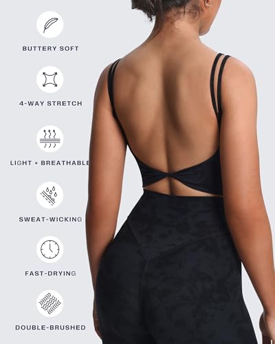 Image of Aoxjox Women's Workout Sports Bras Fitness Padded Backless Yoga Crop Tank Top Twist Back Cami