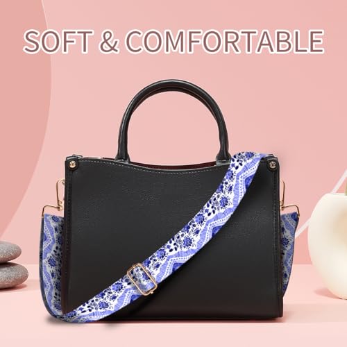 Image of Purse Strap Replacement Crossbody, 3.8cm Wide Shoulder Strap Adjustable Replacement Belt Gold Buckle, Handbag Crossbody Bag Strap Luxury Blue Boho Pattern