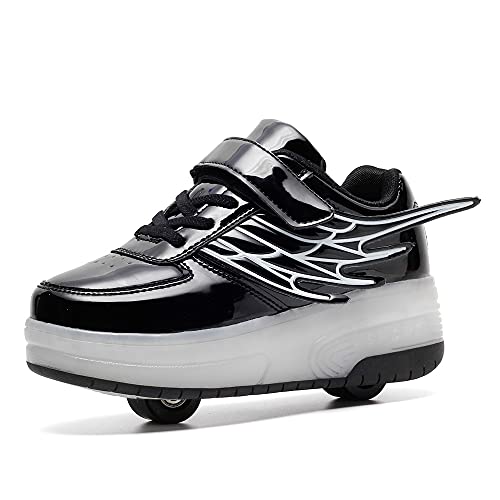 JOMON Garçons Filles LED Lumières Clignotant 7 Couleurs Changeant Chaussures à roulettes Chaussures de Skateboard avec roulettes Multisports Lumineuse avec Roues Mode Cover