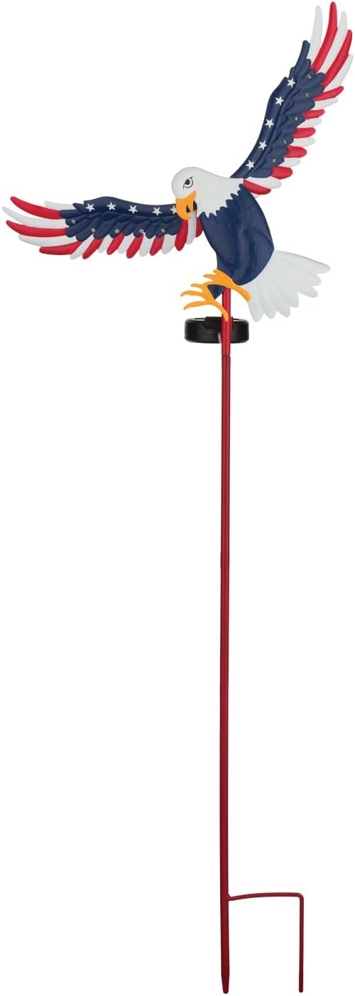 Regal Art & Gift Americana Eagle Solar Stake, Patriotic Bird Statuary with Flapping Wings, Weather-Resistant Metal and Acrylic Decorative Garden Lighting for Outdoor Yard and Patio