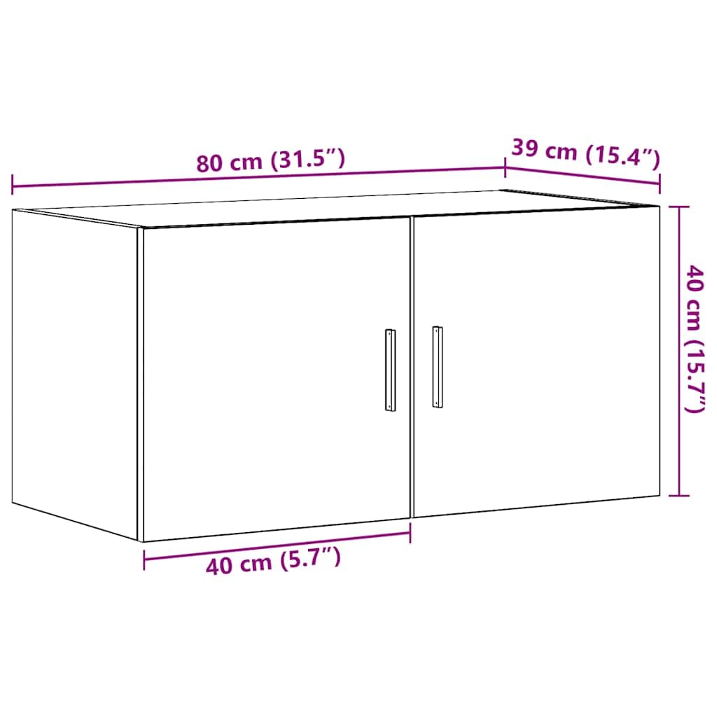 Mangloder - Armadio da parete in legno di quercia nero, 80 x 39 x 40 cm, con 2 ante, sospeso, per soggiorno, camera da letto, ufficio, salvaspazio e moderno