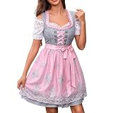 Dirndlkleid 2 Teilig Damen Dirndl Rosa Midi Trachtenkleid Samt Mit Schürze Oktoberfest Trachten Outfit Damen Dirndl Kleid Trachtenmode,03 Rosa,L