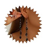 TseenYi Pendientes colgantes de borla de cristal negro, aretes góticos de gota con cuentas negras, aretes largos de gota punk, circonita cúbica, cadena de gota de agua, aretes de gancho para mujer