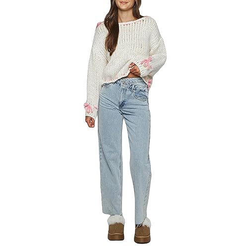 Women's Chunky Knit Off Shoulder Sweater Casual Long Sleeve Oversized Pullover Jumper Top Y2K Fashion Sweater4