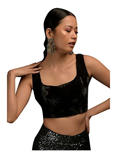 Women's Readymade Velvet Blouse For Sarees Indian Designer Bollywood Padded Sticthed Crop Top Choli Black