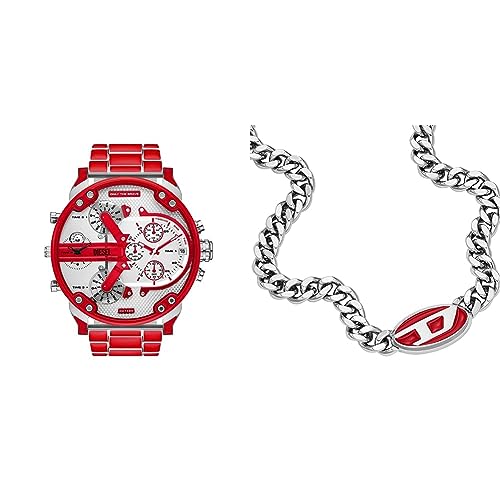 Diesel - Montre Homme Mr Daddy 2.0 et Collier - Mouvement à Deux Aiguilles, Acier émaillé Rouge