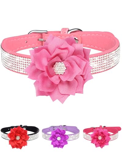 Jufoo Rhinestone Dog Collar for Small Medium Dogs Pink XS Dog Collar for Girl Female Dogs Flower Puppy Collar for Summer Spring Wedding Puppy Necklace Girl Dog Collar (Pink XS)