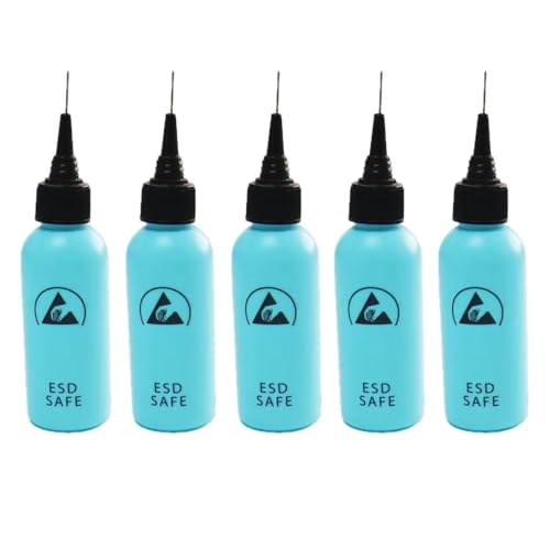 DIWANGQIANG 5-pack 60 ml 2 oz antistatisk flödesflaska med nål | ESD säker flödesdispenser | antistatisk nålspets flaska statisk disipativ durastatisk, blå färg