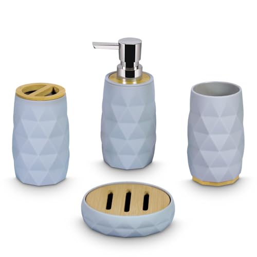 Image of Freelance Portofino ABS Bathroom Accessories Set of 4, Cappuccino - Liquid Handwash Soap Dispenser, Brush /Toothbrush Holder, Tumbler, Dish - Plastic Bathroom Set for Wash Basin - Stronger than Ceramic