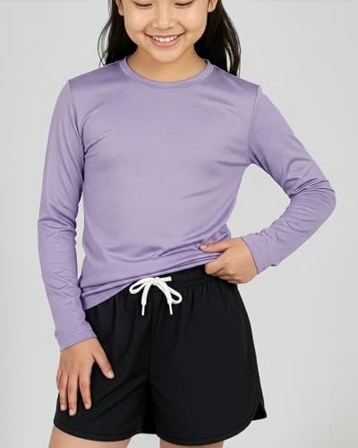Image of Real Essentials 4 Pack: Girls' Dry-Fit Long Sleeve Crew Neck T-Shirt - Athletic Activewear Soccer Top for Teens Kids Youth