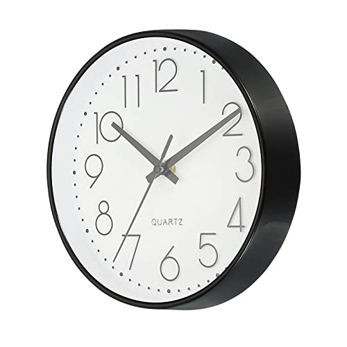 PATIKIL 8 Inch Round Wall Clock, Battery Operated Silent Non-Ticking