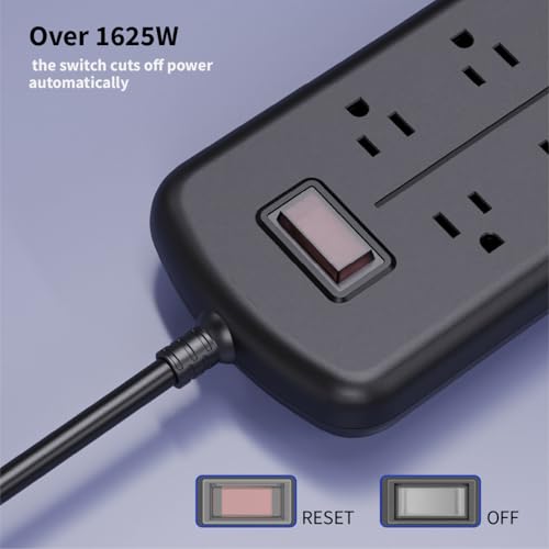 Protector eléctrico exterior resistente al agua IPX6, 6 tomas con 3 puertos USB, 1625W/13A, cable de extensión de 1.83 m, protección contra sobrecarga y choque eléctrico, montable en pared para hogar, oficina y exteriores. miniatura 4