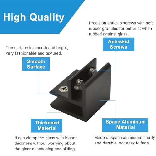 INCREWAY Glass Clamp, 4Pcs Adjustable 90 Degrees Glass Clips Aluminum Alloy Glass Shelf Support Bracket - Image 3