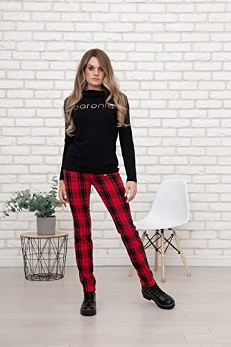 Rot-Schwarz Karierte Damenhose