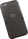 Nakedcellphone Case with Clip for iPod Touch 5/6/7, Black Ribbed Hard Cover + Belt Hip Holster Holder Combo for Apple iPod Touch 5th 6th 7th Gen (Models A1421 A1509 A1421 A1574 A2178)