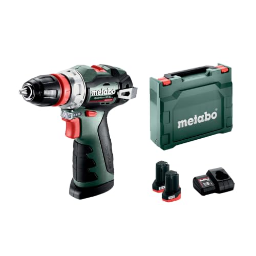 metabo Akku-Bohrschrauber PowerMaxx BS 12 BL Q, 12 V, bürstenloser Motor | Inkl. 2 Akkus, Ladegerät & Koffer, Metabo Quick-System, Brushless, 38 Nm, LED-Licht, Bohrfutter, Gürtelhaken