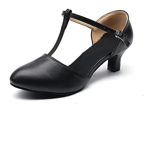 Exgingle Black Dance Heels for Women T-Strap Jazz Dancing Shoes for Girls Contemporary Shoes 10.5 M US Women Cover
