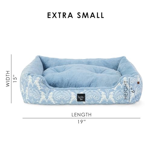 Nicole Miller New York PET Mod Damask Plushy Bolster Pet Bed, Cozy & Calming, Non-Slip Bottom, Machine Washable Cover, Blue, Extra Small 19"x15"x6" - Image 6