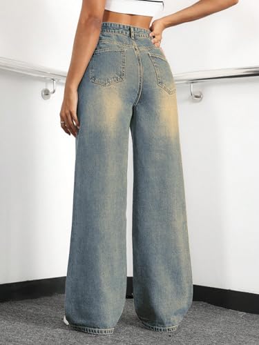Image of Straight Leg Jeans for Women High Waisted Wide Leg Denim Pants