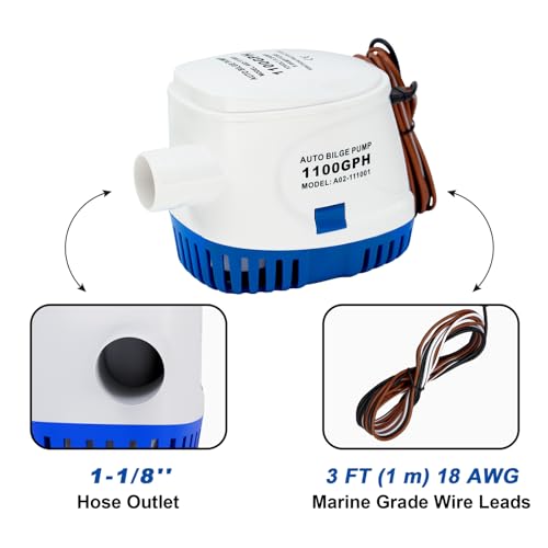 image for Sanuke 1100GPH Automatic Bilge Pumps, 12V Marine Bilge Water Pump with