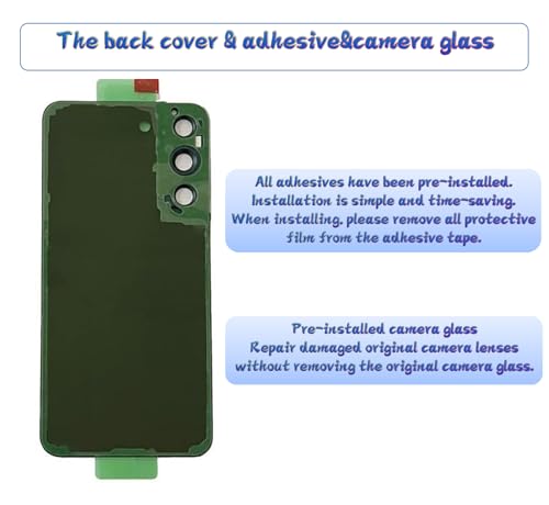 Image of Galaxy S22 Rear Back Cover Replacement with Pre-Installed Camera Lens+Tools+Pre-Adhesive for Samsung Galaxy S22 SM-S901 All Carriers (Black)