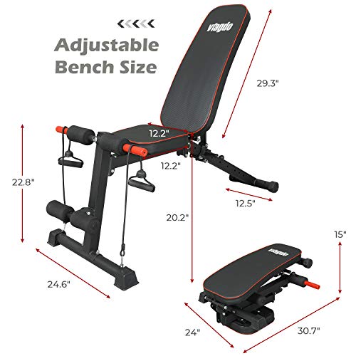 VIAGDO Adjustable Weight Bench Foldable Workout Bench Press for Home Gym, Multi-Purpose Exercise Bench Strength Training Equipment Bench, Flat/Incline/Decline Sit Up Bench for Full Body Workout
