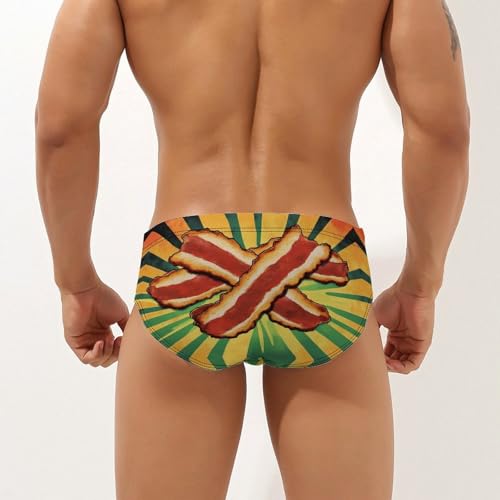 Vintage Bacon Printed Swim Briefs for Men Sexy Bikini Swimwear Elastic Beach Trunks Bathing Suit3