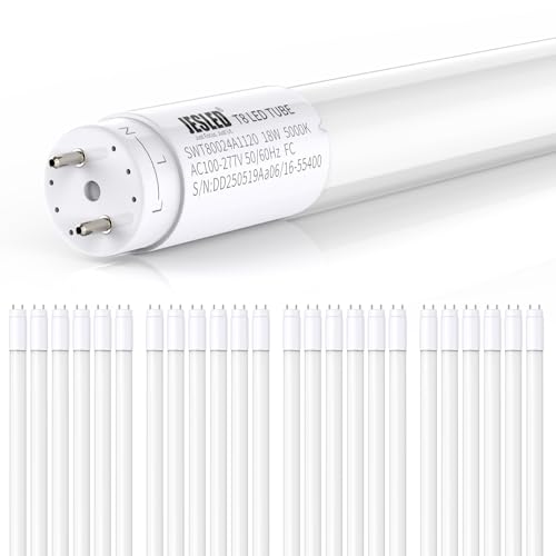 JESLED 24 Pack 4FT T8 LED Bulbs 18W 2400LM 5000K Led Tube Light Plug and Play or Ballast Bypass Hybrid Type A+B T10 T12 Fluorescent Bulbs Replacement Single or Double End Powered ETL