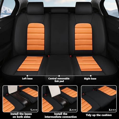 Image of Full Set Car Seat Covers for Jeep Compass 2007-2026, Waterproof Stain-Resistant Seat Cover, Premium Nappa Leather Seat Protectors with Storage Pockets(Standard 5 Seats /Black&Orange)