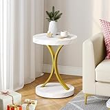 YITAHOME Round End Tables, Modern Gold Round Side Table with Faux Marble Top and Gold Metal Frame, Small End Table Accent Table Nightstand for Living Room Bedroom, Faux Marble White