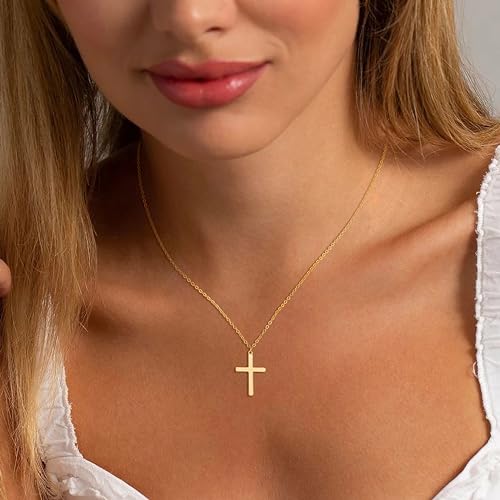 Cross Necklace for Women - Dainty Necklaces Trendy Small 14K Gold Plated Hypoallergenic Infinity Crown Cross Cubic Zirconia Pendant Box Rope Chain Necklace for Women Non Tarnish Jewelry Gift
