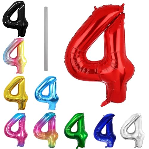 Geburtstag zahlen Luftballon 4 jahre-Rot XXL Jumbo Folienballon 40 Zoll – 101 cm Luftballons 4 Geburtstag Junge Mädchen Babyparty Geburtstagsdeko Jubiläumsparty Dekoration