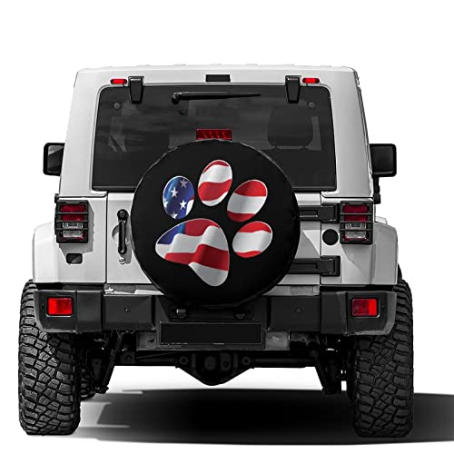 Image of Paws US American Flag Spare Tire Cover Dust-Proof Wheel Tire Cover Fit Trailer, RV, SUV and Many Vehicle 13inch