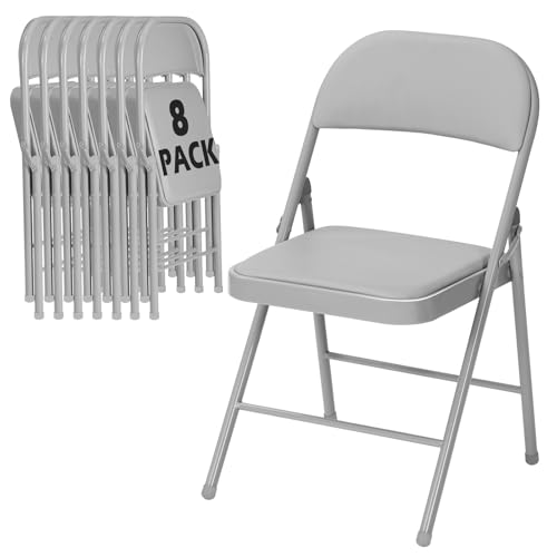Image of 8 Pack Gray Folding Chairs with Padded Cushion and Metal Frame