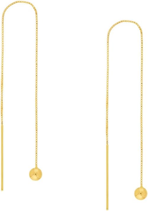 14k Yellow Gold 4mm Ball Threader Earrings Ball Earring for Women