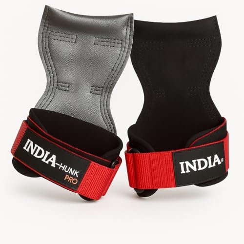 Image of New 2026 INDIAHUNK Weight Lifting Grips PRO (Red) - Premium Non-Slip Gym Grips for Deadlifts, Pull-Ups, Cross Training, Powerlifting & Heavy Strength Workouts