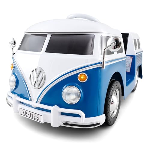 Costzon Ride On Car, 12V Licensed Volkswagen Kids Car Bus with Cup Holder, LED Headlights, Music & Horn, Electric Vehicle with Pedal Control, Soft Start & 2-Level Speed for Boys & Girls Aged 3+ (Blue)