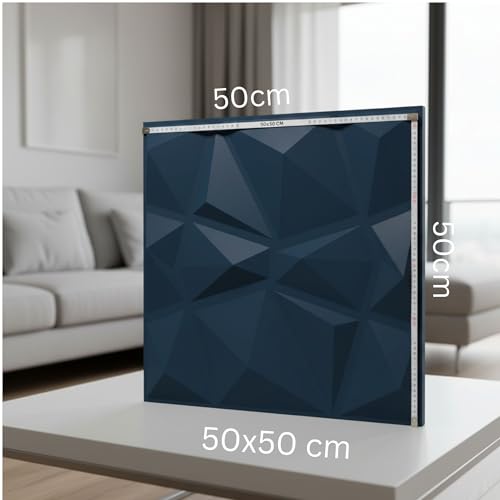 Image of Kayra Decor Wall Panels for Bedroom - PVC Diamond Design, Navy Blue Color 19.7 inch X 19.7 inch (Pack of 40) - Covers 107.80 Sq. Ft.