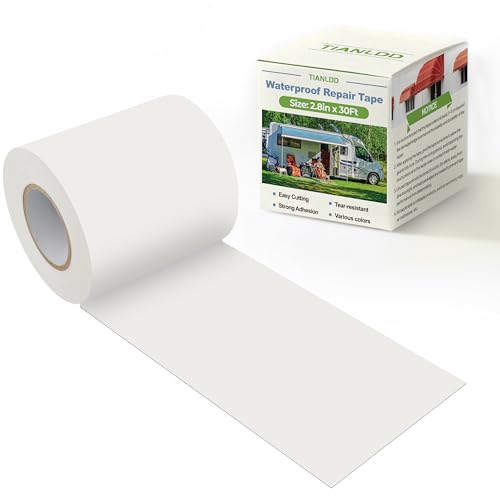TIANLDD Waterproof Repair Tape for Fabric,RV Awning,Boat Covers,Tents,Tarp,Heavy Duty Outdoor Repair Patch - 2.8IN x 30FT（White）