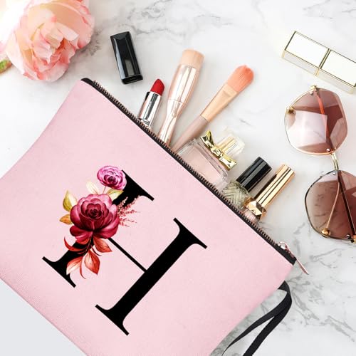 Image of Vavabox A-Z Personalized Makeup Bag, Birthday Gifts for Women Mom, Gifts for Best Friend, Bride Bridesmaid Cosmetic bag (H, 06-Pink)