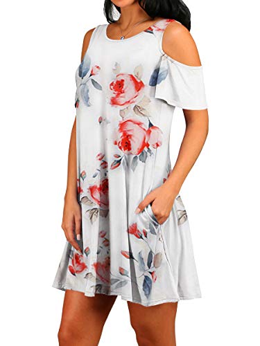 OFEEFAN Women's Cold Shoulder Tunic Top T-Shirt Swing Dress with Pockets - Image 4