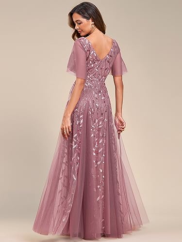 Image of Ever-Pretty Women's Sequin Formal Dresses Evening Gown Sparkly V-Neck Short Sleeve Floor Length Mother of The Bride Dress 736