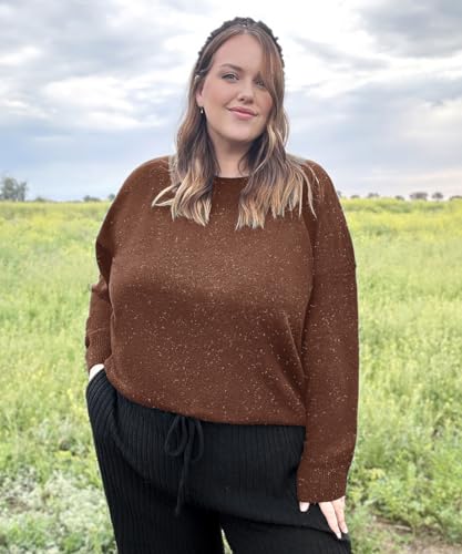 Image of CARCOS Plus Size Sweaters for Women Solid Crew Neck Knit Tops Casual Long Sleeve Pullover Sweater Sparkly Tunic Shirts