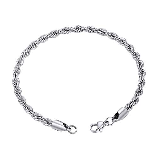 GOLDCHIC JEWELRY 3mm Rope Chain Bracelet, 316L Stainless Steel Boy Chain Link, 21CM