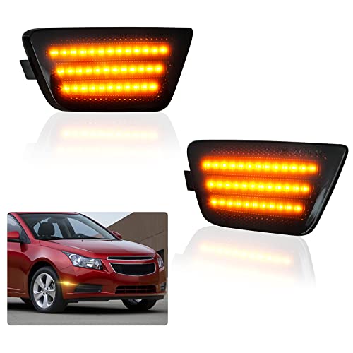 Bestview LED Side Marker Light Assembly, Front Bumper Park Signal Lamps Compatible for Chevy Cruze 2011 2012 2013 2014 2015, Driver & Passenger Side, Smoked Len