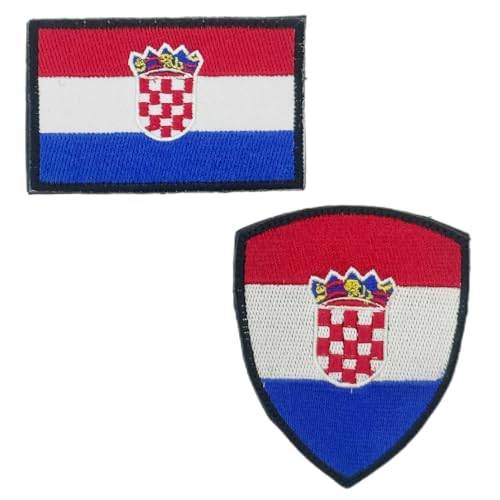BQTBQT 2 Pack Croatia Flag Embroidered Patches Croatian Rectangle and Shield Shape Emblem Tactical Patches for Military Backpack Hat Jacket Decorations