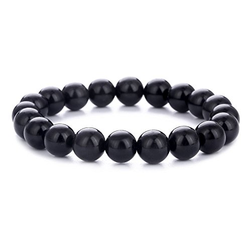 YEEQIN Obsidian/Tiger-Eye Gem Semi Precious Gemstone 8mm Round Beads Stretch Bracelet 7